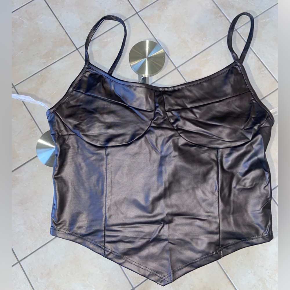 Black "leather" crop top